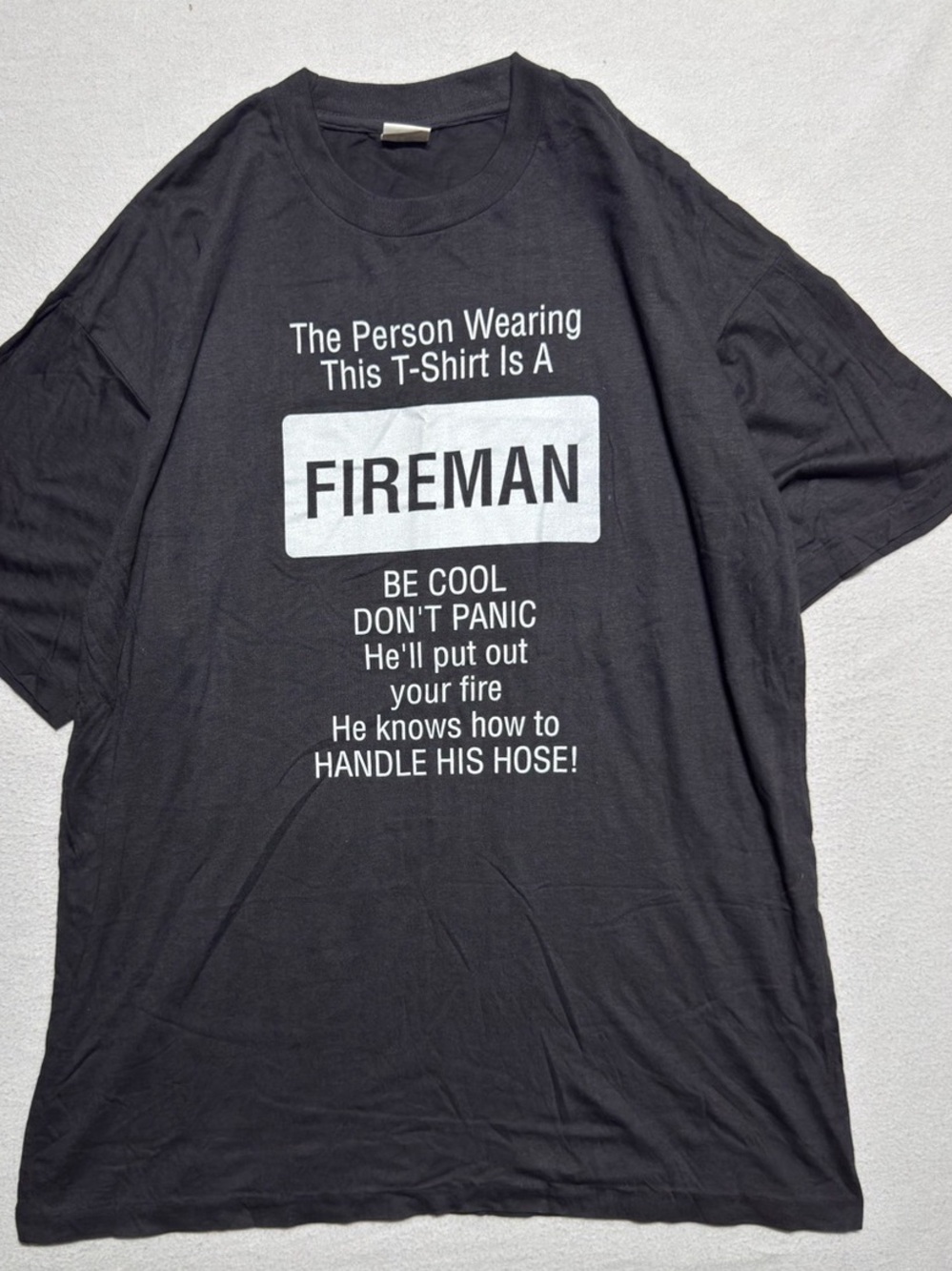 American Screenprinting Fireman Graphic T-Shirt in Black 80s single stitch